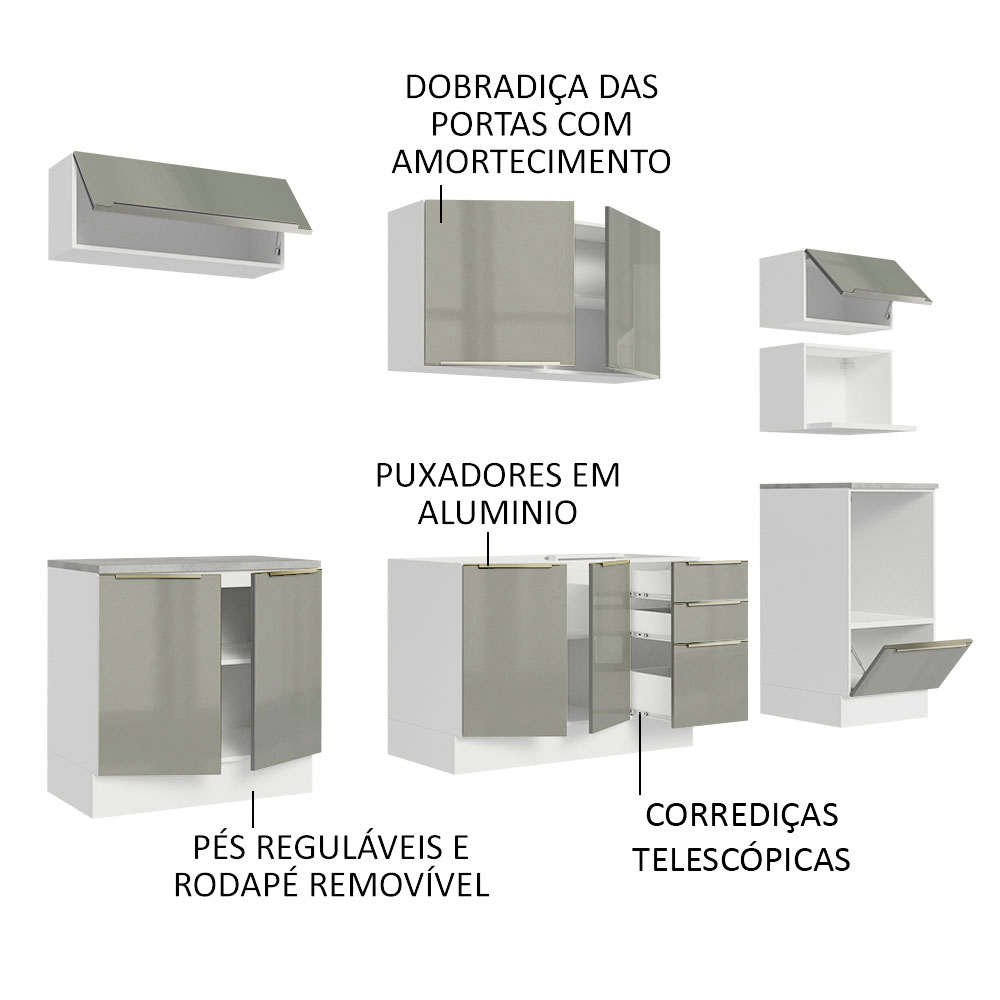 Foto 4 | Gabinete de Cocina Integral Completa Madesa 260 cm Lux Blanco y Gris 07