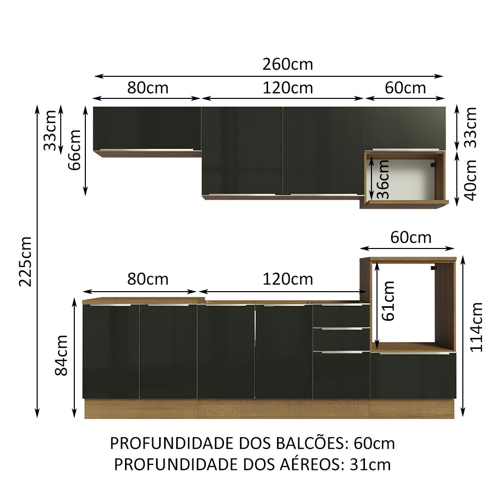 Foto 3 | Cocina Integral Madesa GRLX2600077K Negra de 260 Cm