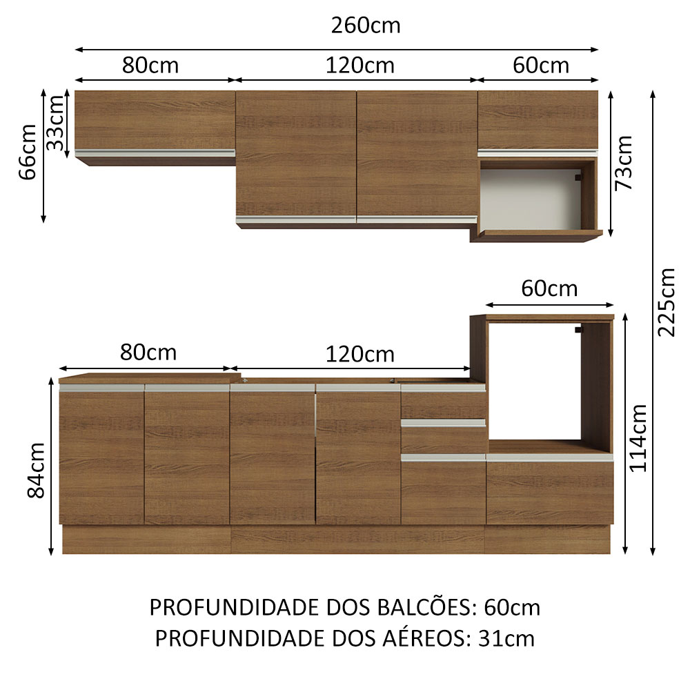 Foto 4 pulgar | Cocina Integral Madesa Glamy Rústica 260 cm x 60 cm