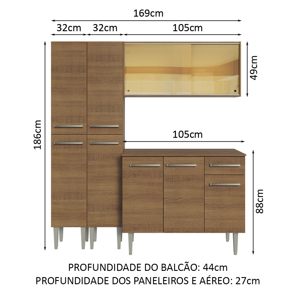 Foto 4 pulgar | Gabinete de Cocina Integral Compacto Madesa Emilly Rustic  169 cm