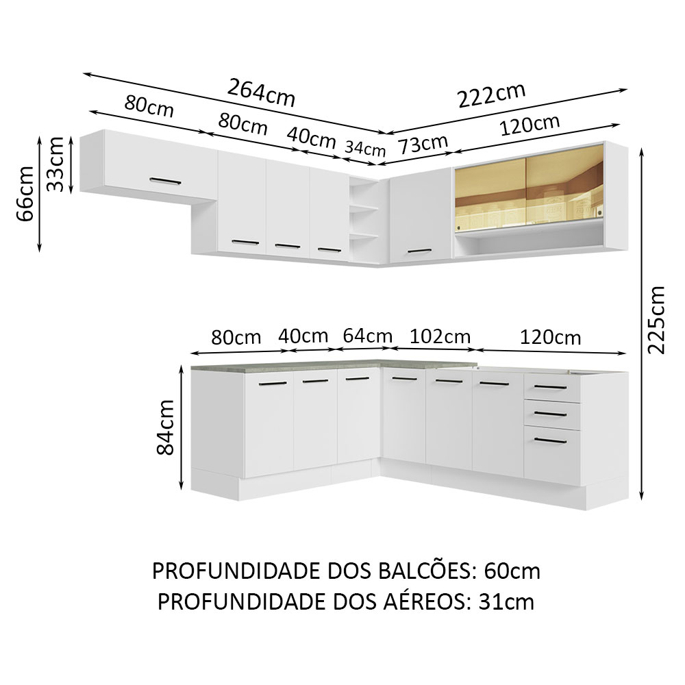 Foto 7 pulgar | Gabinete De Cocina Integral Madesa Completa De Esquinero 486 Cm X 60 Cm Agata Blanco 01