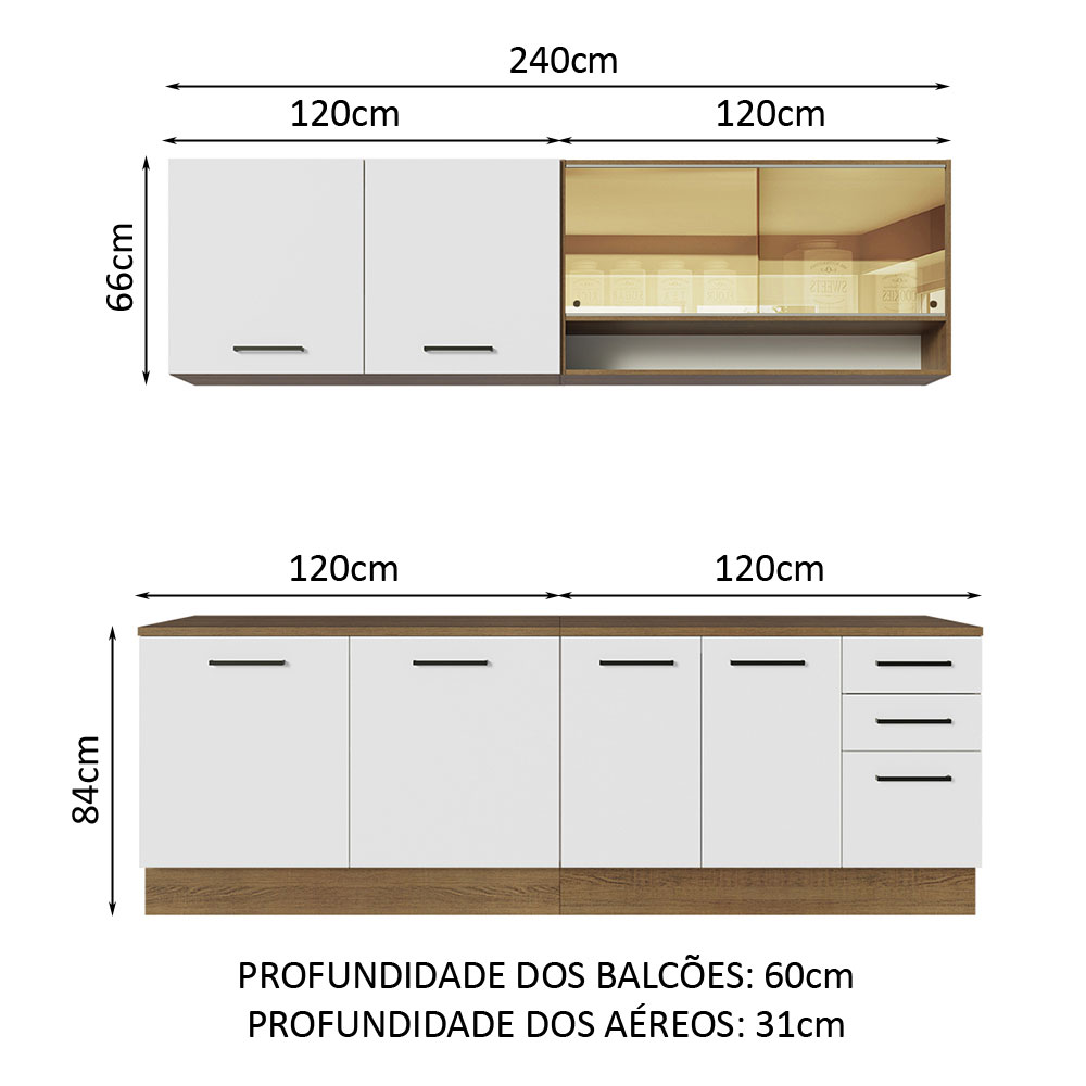 Foto 5 pulgar | Gabinete Madesa De Cocina Integral De 240 Cm X 60 Cm Agata Rústico/blanco 01