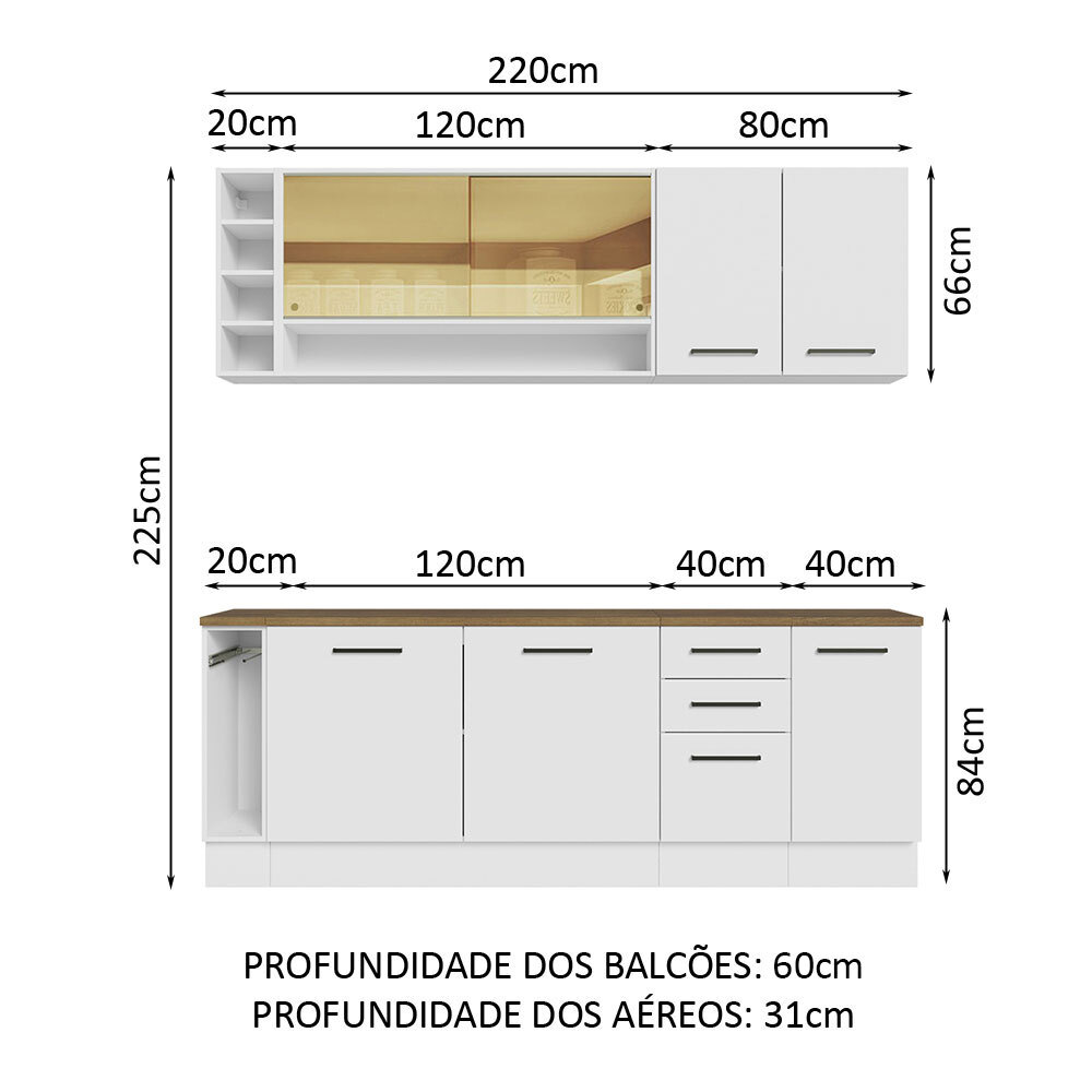 Foto 4 pulgar | Gabinete De Cocina Integral Madesa De 220 Cm X 60 Cm Agata Blanco/Rústico 02