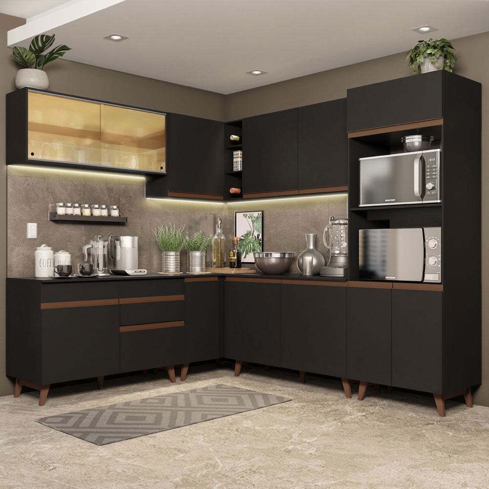 Foto 2 pulgar | Madesa Gabinete De Cocina Integral Completa De Esquinero 452 Cm Reims Negro 01