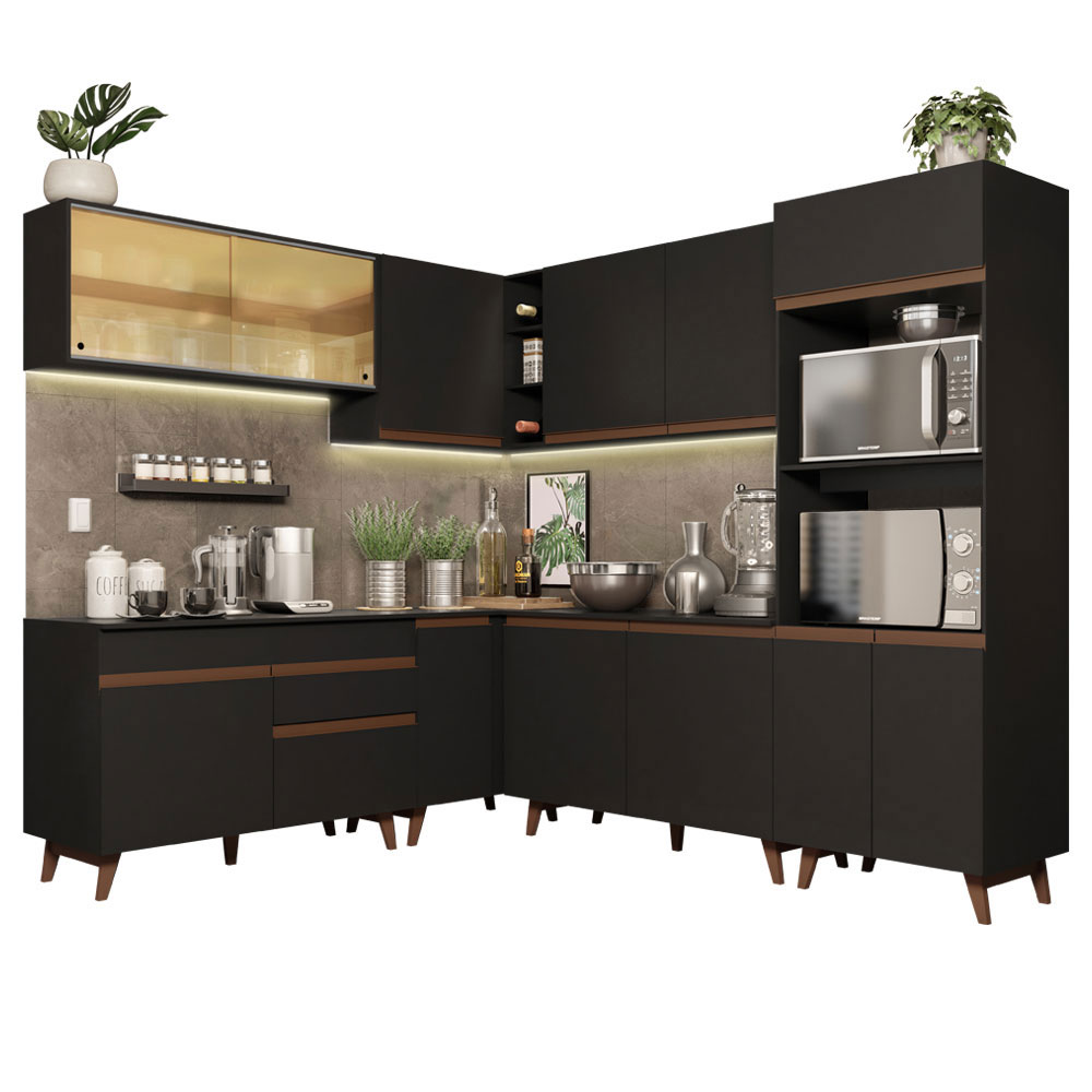 Foto 3 pulgar | Madesa Gabinete De Cocina Integral Completa De Esquinero 452 Cm Reims Negro 01