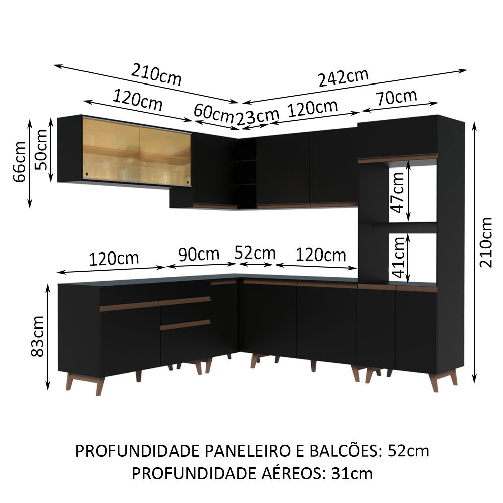 Foto 4 pulgar | Madesa Gabinete De Cocina Integral Completa De Esquinero 452 Cm Reims Negro 01