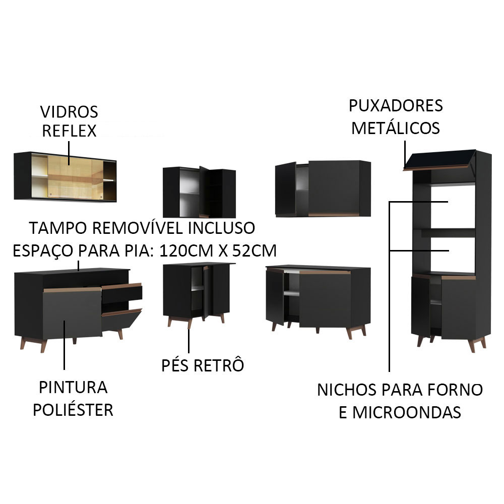 Foto 5 pulgar | Madesa Gabinete De Cocina Integral Completa De Esquinero 452 Cm Reims Negro 01