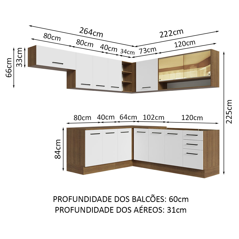 Foto 4 pulgar | Madesa Gabinete De Cocina Integral Completa De Esquinero 486 Cm X 60 Cm Agata Rústico/blanco 01