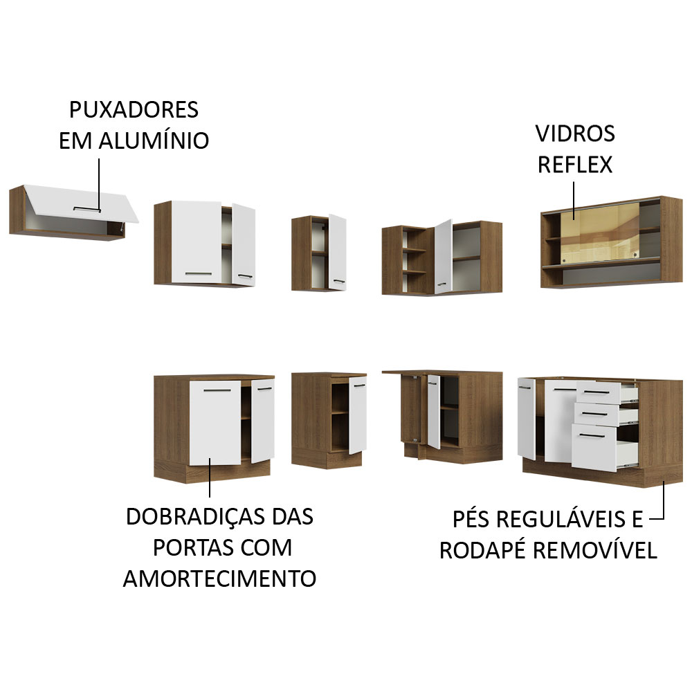 Foto 4 | Madesa Gabinete De Cocina Integral Completa De Esquinero 486 Cm X 60 Cm Agata Rústico/blanco 01