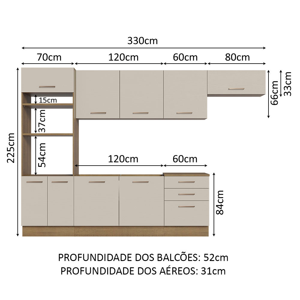 Foto 4 pulgar | Madesa Gabinete De Cocina Integral Completo 330 Cm Agata Rustic/Crema 01