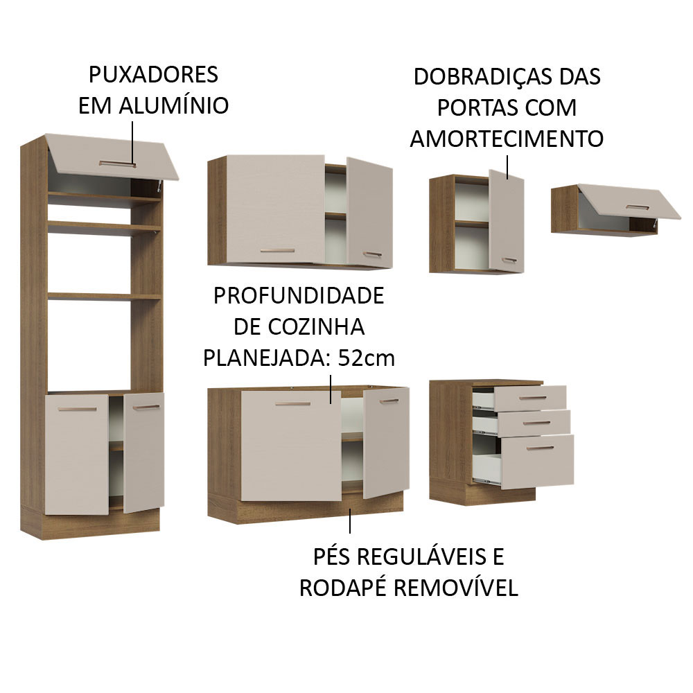 Foto 5 pulgar | Madesa Gabinete De Cocina Integral Completo 330 Cm Agata Rustic/Crema 01