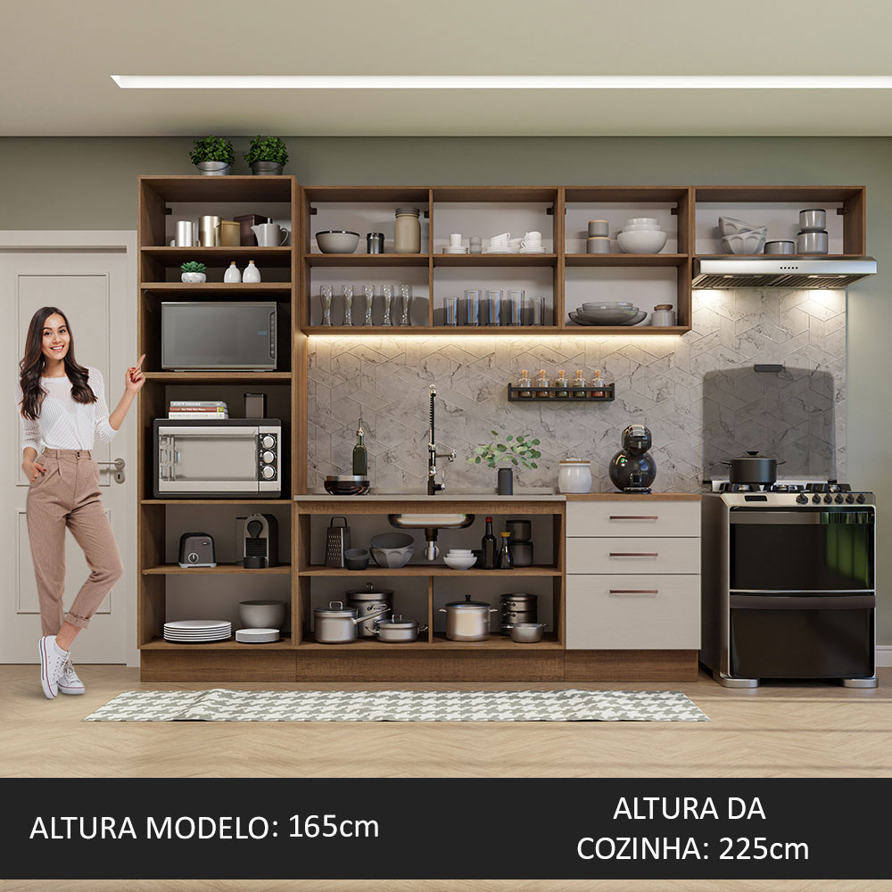 Foto 6 pulgar | Madesa Gabinete De Cocina Integral Completo 330 Cm Agata Rustic/Crema 01