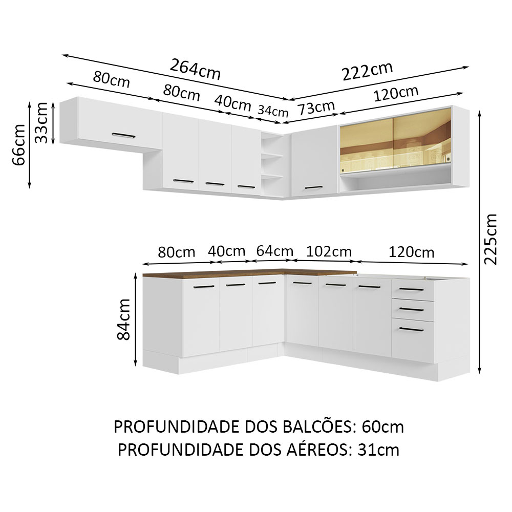 Foto 4 pulgar | Madesa Gabinete De Cocina Integral Completa De Esquinero 486 Cm X 60 Cm (con Tapa) Agata Rústico/blanco 01