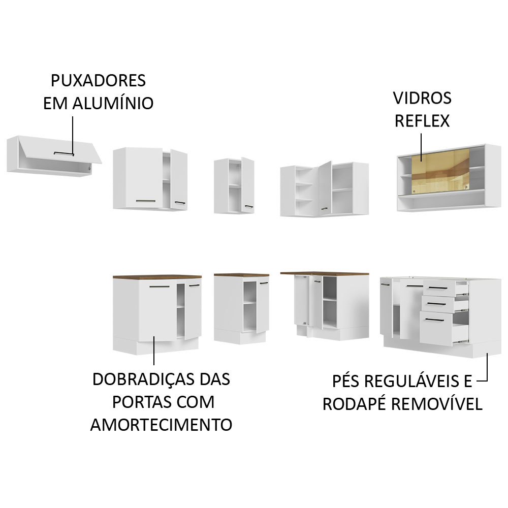 Foto 5 pulgar | Madesa Gabinete De Cocina Integral Completa De Esquinero 486 Cm X 60 Cm (con Tapa) Agata Rústico/blanco 01