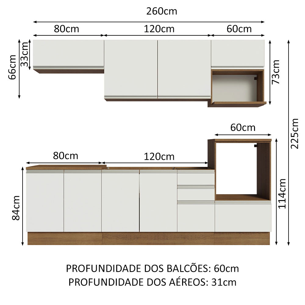 Foto 4 pulgar | Madesa Gabinete De Cocina Integral 260 Cm X 60 Cm Glamy Rústico/Blanco 02