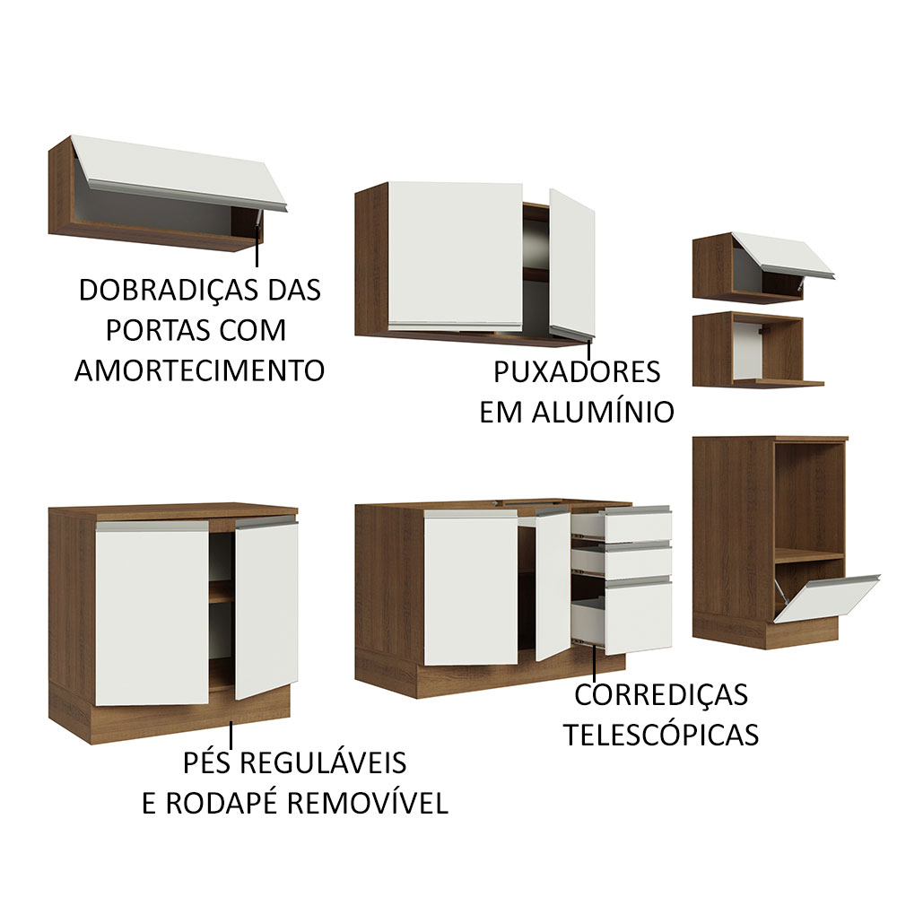 Foto 5 pulgar | Madesa Gabinete De Cocina Integral 260 Cm X 60 Cm Glamy Rústico/Blanco 02