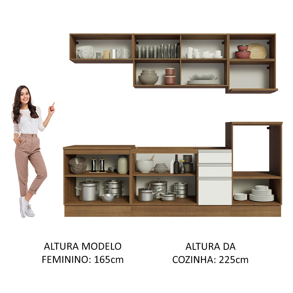 Foto 6 pulgar | Madesa Gabinete De Cocina Integral 260 Cm X 60 Cm Glamy Rústico/Blanco 02