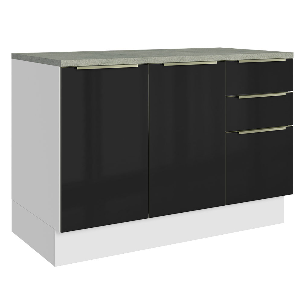 Madesa Gabinete Bajo De Cocina Para Fregadero De 120 Cm 2 Puertas 3 Cajones Lux Blanco/negro