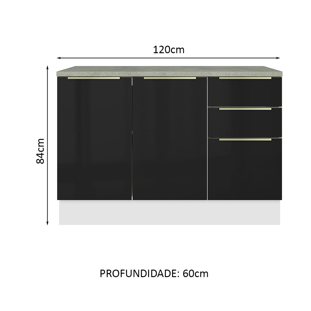 Foto 3 pulgar | Madesa Gabinete Bajo De Cocina Para Fregadero De 120 Cm 2 Puertas 3 Cajones Lux Blanco/negro