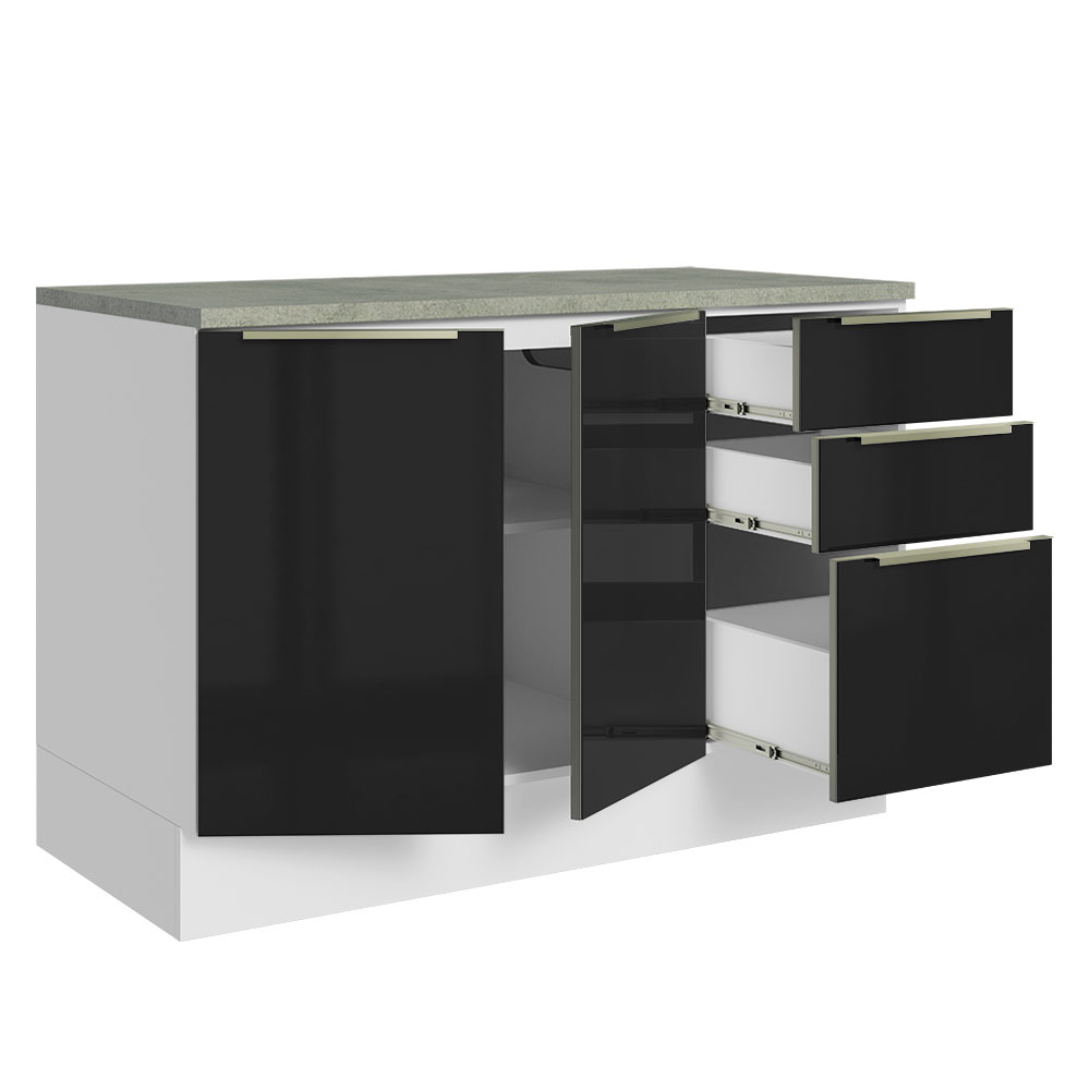 Foto 5 pulgar | Madesa Gabinete Bajo De Cocina Para Fregadero De 120 Cm 2 Puertas 3 Cajones Lux Blanco/negro