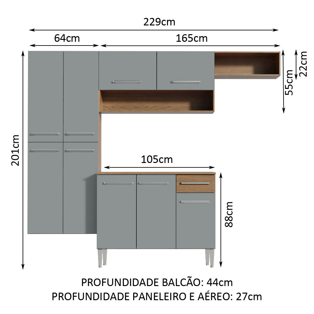 Foto 4 pulgar | Gabinete de Cocina Integral Madesa Emilly Fit Rústico/Gris