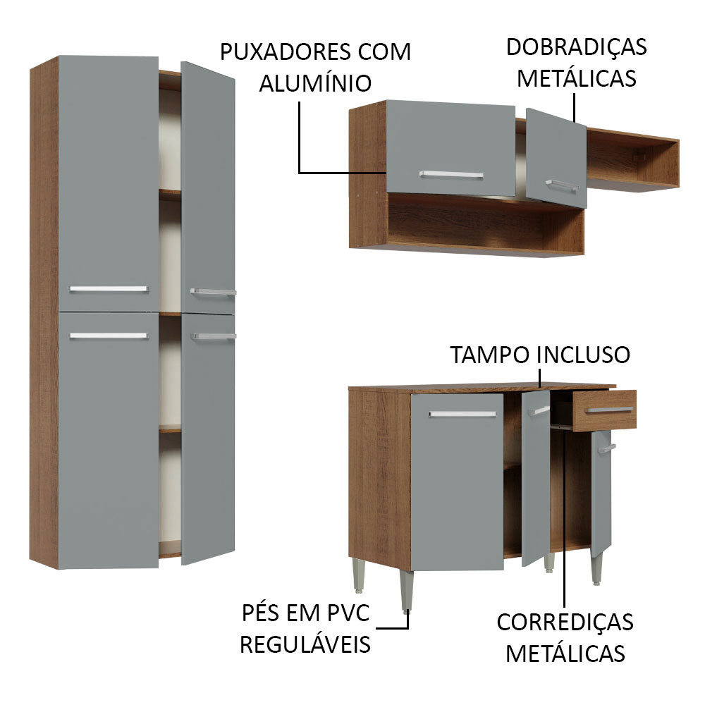 Foto 5 pulgar | Gabinete de Cocina Integral Madesa Emilly Fit Rústico/Gris