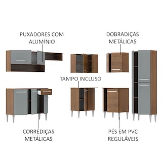 Foto 4 | Gabinete de Cocina Integral de Esquina Madesa Emilly Ice Rústico/Gris