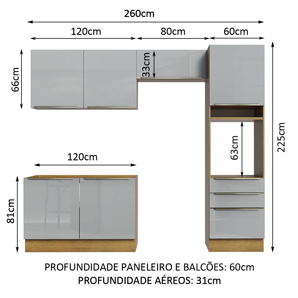 Foto 4 pulgar | Gabinete de Cocina Integral Completa Madesa Lux Rústico/Gris