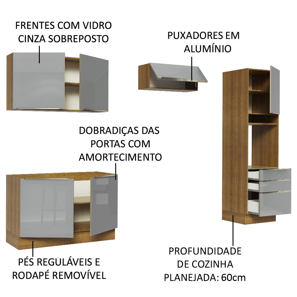 Foto 4 | Gabinete de Cocina Integral Completa Madesa Lux Rústico/Gris