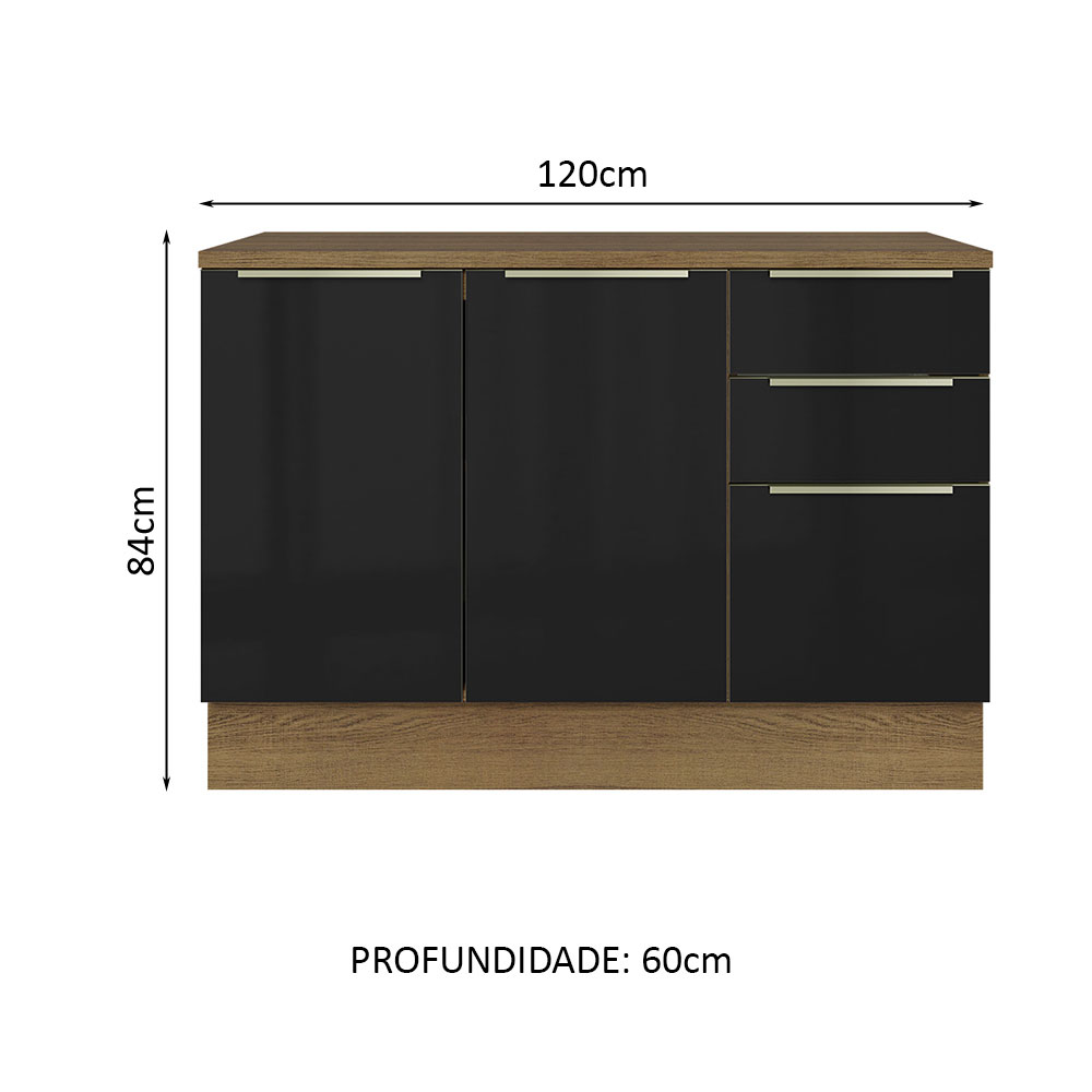 Foto 2 | Gabinete Bajo de Cocina para Fregadero Madesa de 120 cm 2 Puertas 3 Cajones con Encimera Lux Rústico Negro