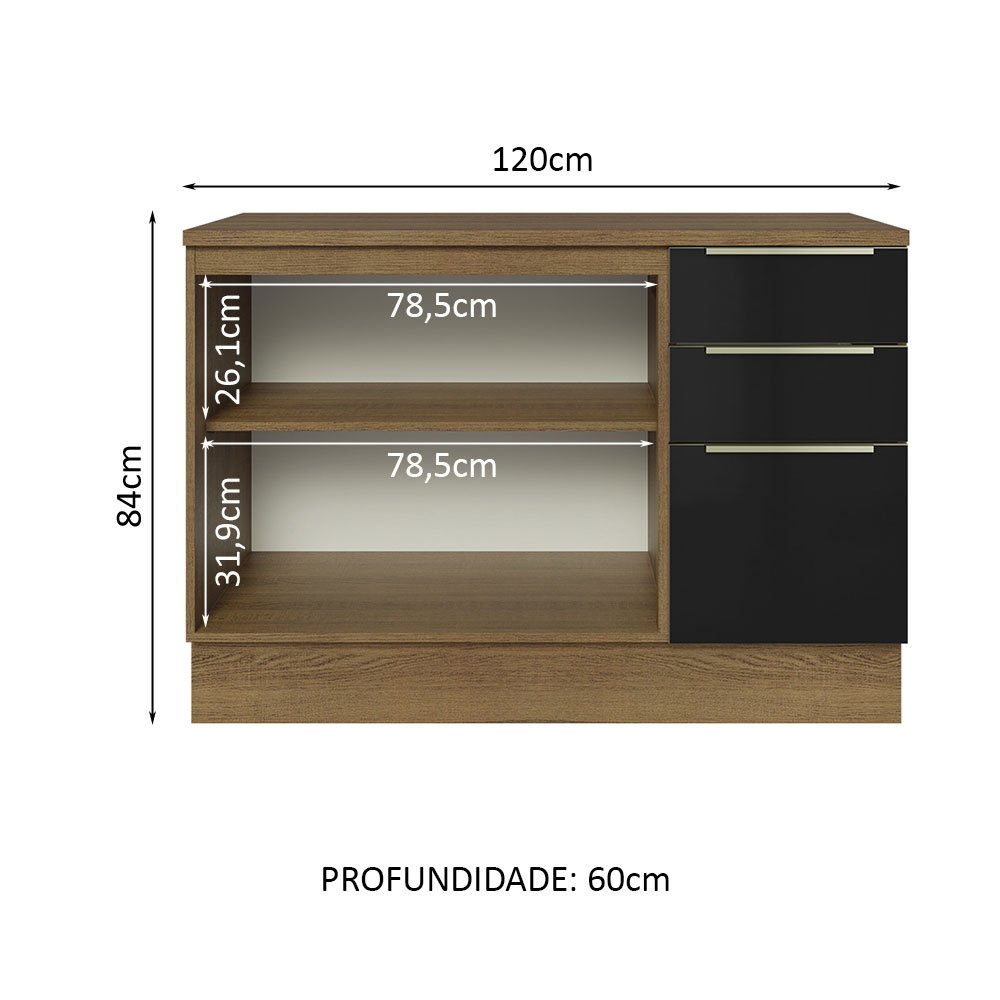 Foto 4 pulgar | Gabinete Bajo de Cocina para Fregadero Madesa de 120 cm 2 Puertas 3 Cajones con Encimera Lux Rústico Negro