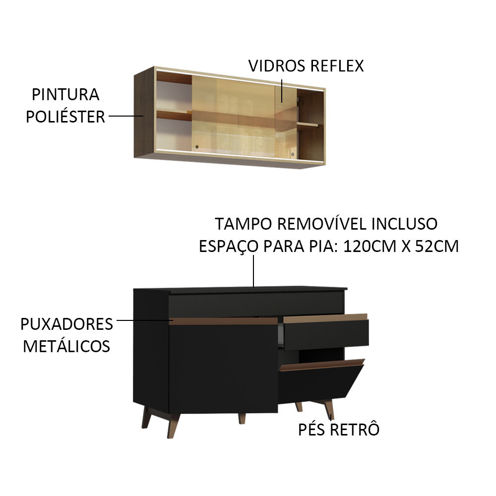 Foto 5 pulgar | Gabinete de Cocina Integral Compacto Madesa 120 cm Reims Negro Rústico 01