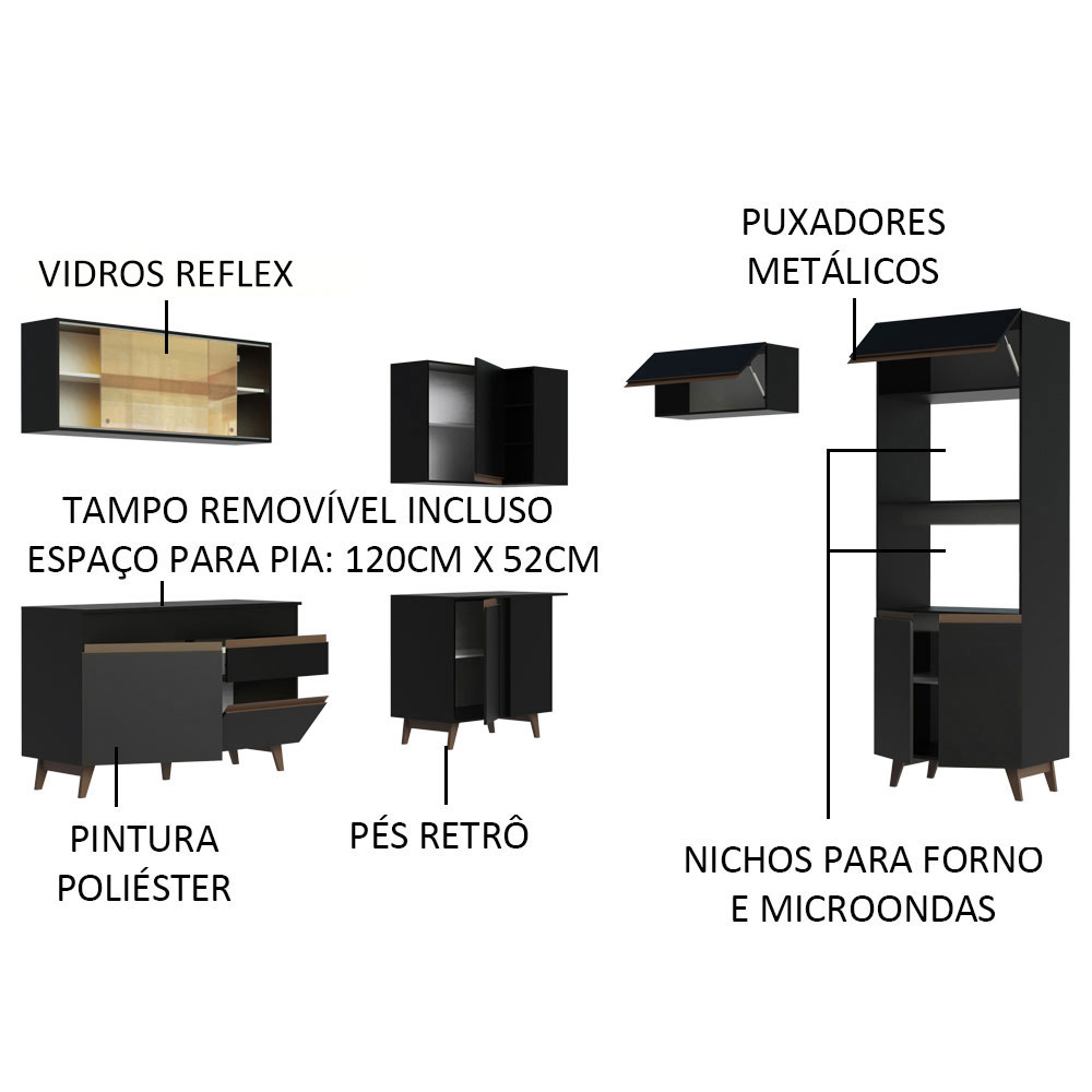 Foto 5 pulgar | Gabinete de Cocina Integral Completa de Esquinero Madesa 402 cm Reims Negro 02