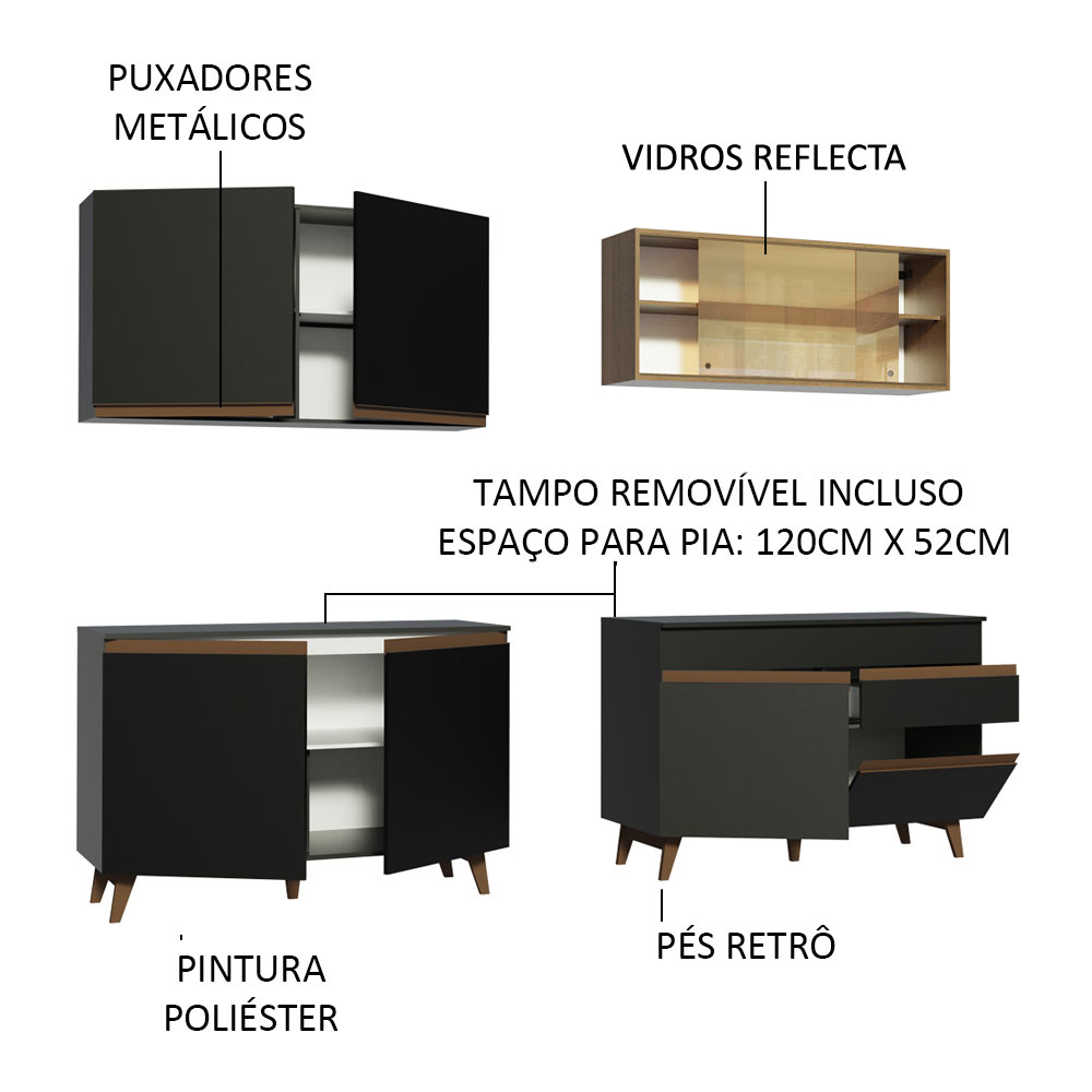 Foto 5 pulgar | Gabinete de Cocina Integral Madesa 240 cm Reims Negro Rústico 01