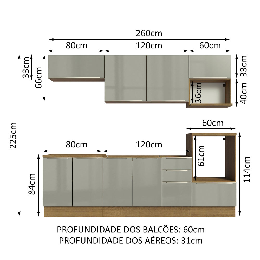 Foto 4 pulgar | Gabinete de Cocina Integral Completa Madesa 260 cm Lux Rústico Gris 07