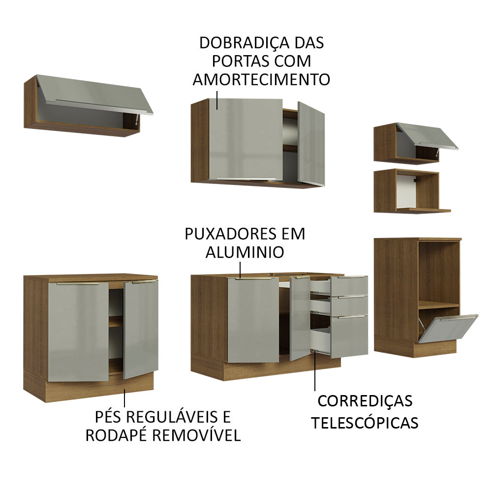 Foto 4 | Gabinete de Cocina Integral Completa Madesa 260 cm Lux Rústico Gris 07