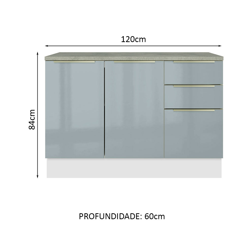 Foto 3 pulgar | Gabinete Bajo de Cocina para Fregadero Madesa 120cm 2 Puertas 3 Cajones con Encimera Lux Blanco y Gris