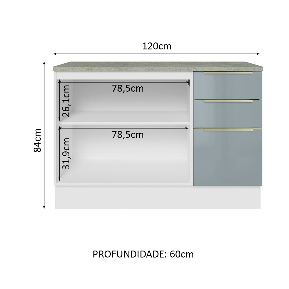 Foto 3 | Gabinete Bajo de Cocina para Fregadero Madesa 120cm 2 Puertas 3 Cajones con Encimera Lux Blanco y Gris