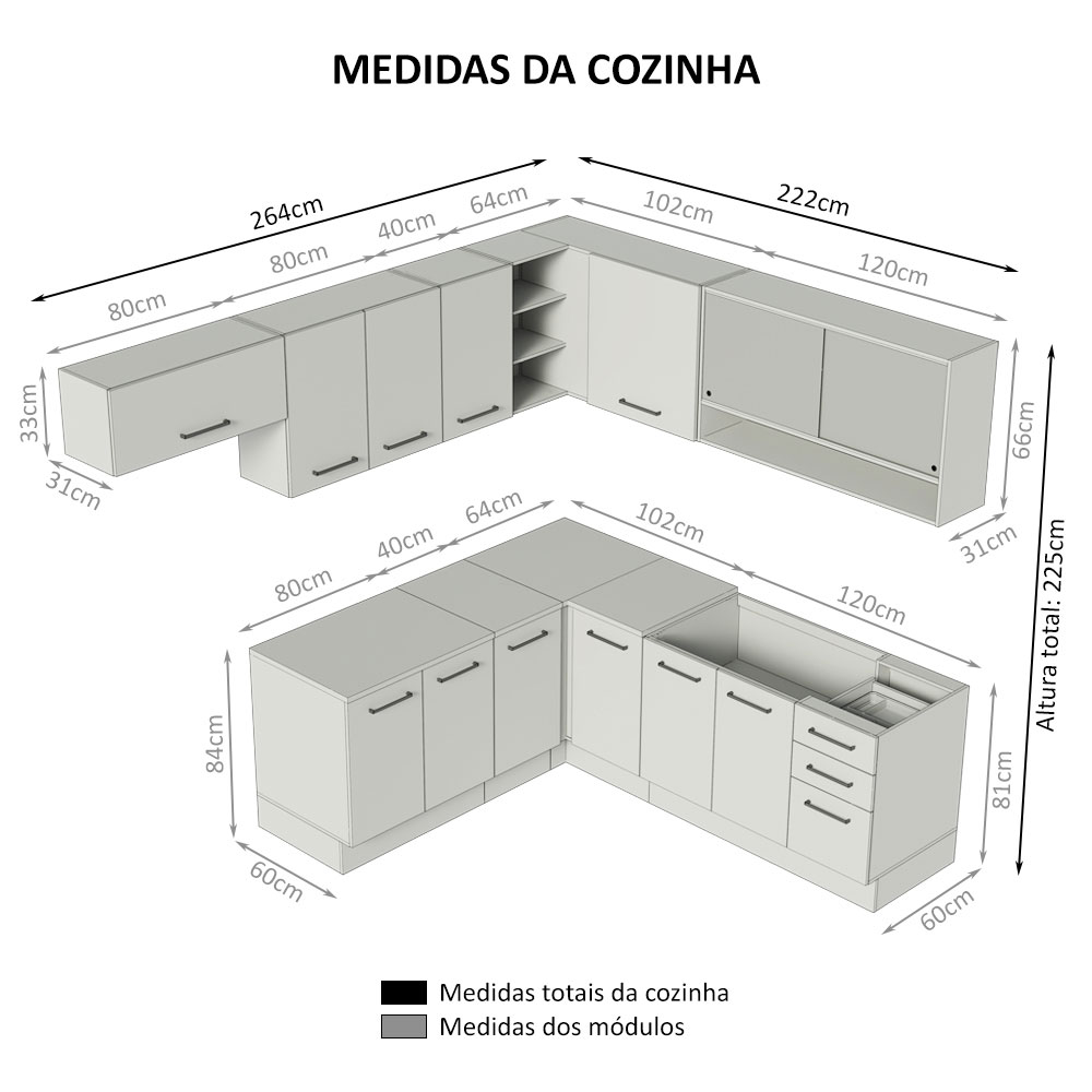 Foto 4 pulgar | Gabinete de Cocina Integral Esquinero Completo Madesa 486 cm x 60 cm Agata Blanco y Crema 01