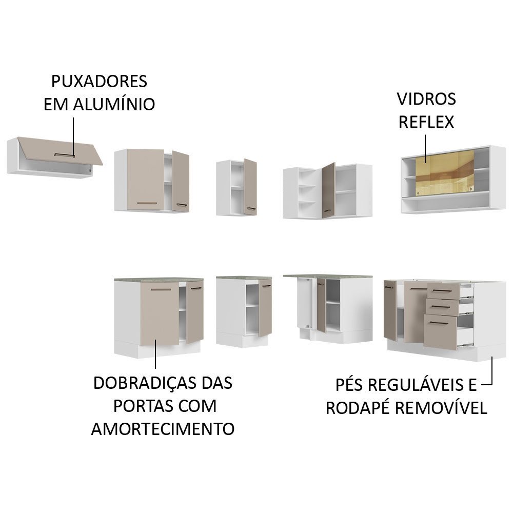 Foto 6 pulgar | Gabinete de Cocina Integral Esquinero Completo Madesa 486 cm x 60 cm Agata Blanco y Crema 01