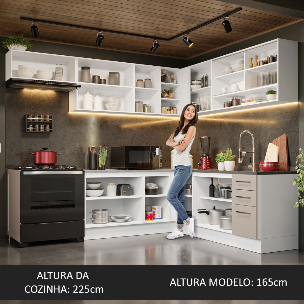 Foto 7 pulgar | Gabinete de Cocina Integral Esquinero Completo Madesa 486 cm x 60 cm Agata Blanco y Crema 01