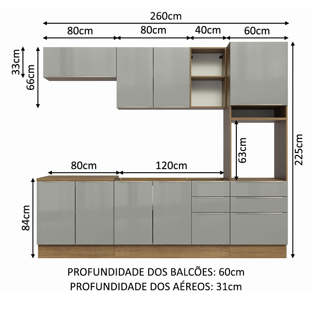 Foto 4 pulgar | Cocina Integral Madesa GRLX2600089N Gris de 260 Cm