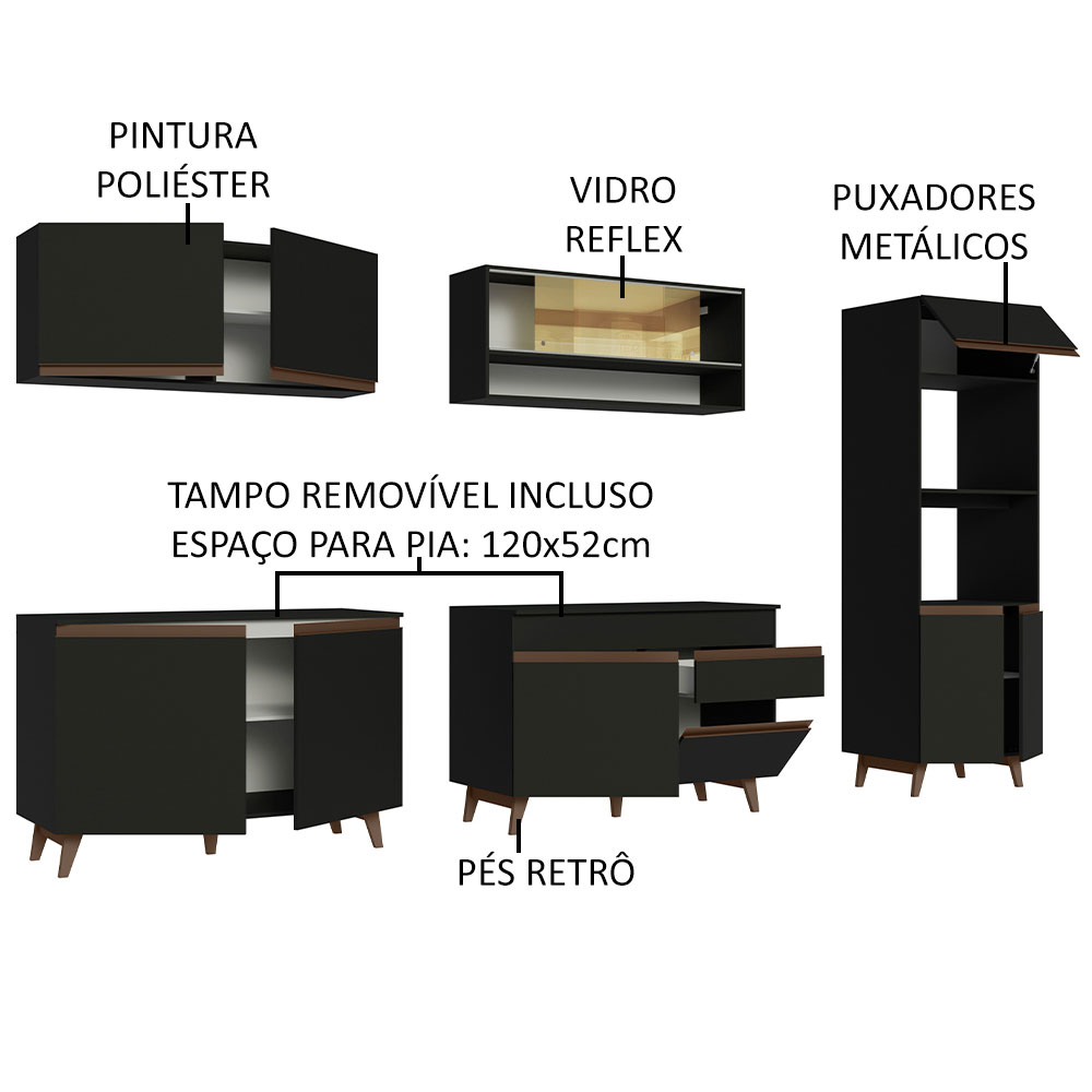 Foto 5 pulgar | Cocina Integral Madesa GRRM3100028N Negra de 310 Cm