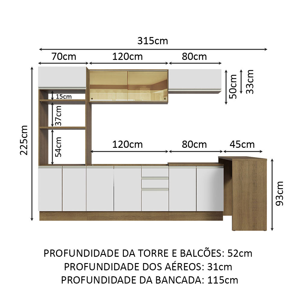 Foto 3 | Cocina Integral Madesa GRGL3150016E Blanca 315 Cm