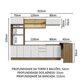 Foto 3 | Cocina Integral Madesa GRGL3150016E Blanca 315 Cm
