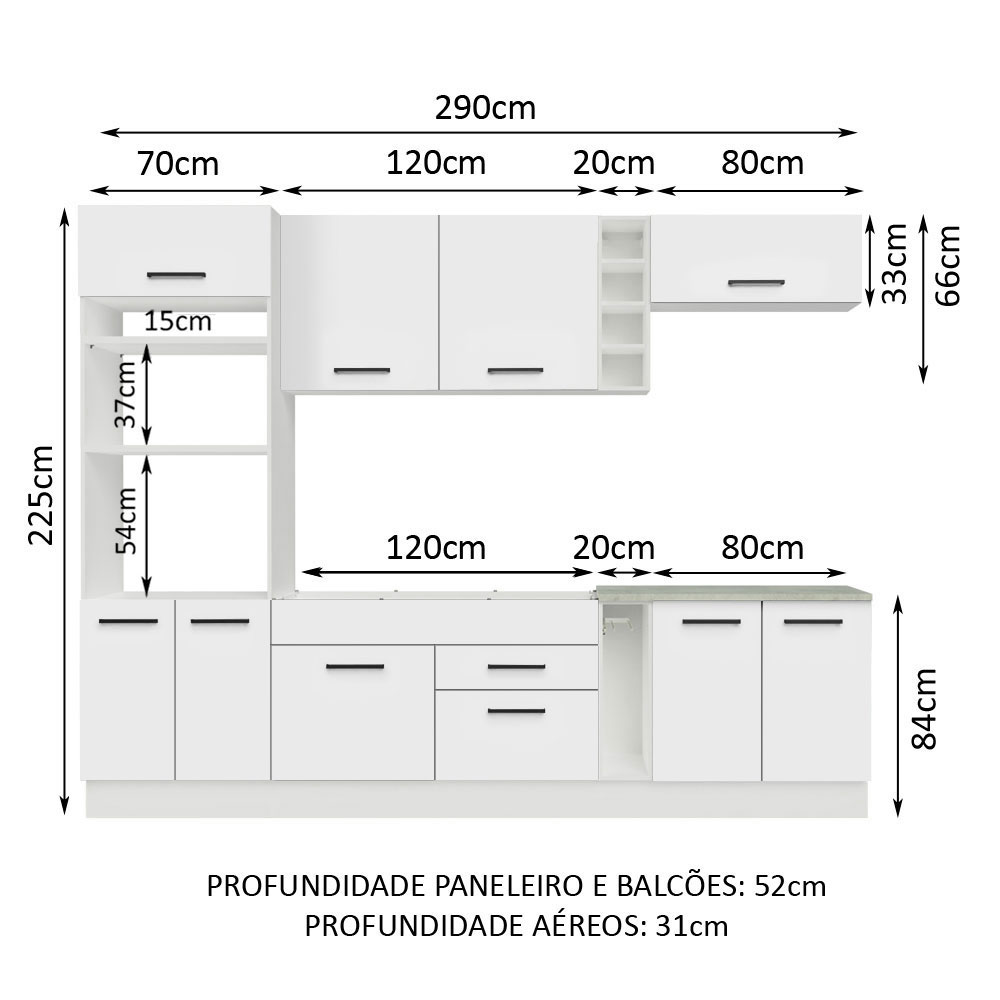 Foto 4 pulgar | Gabinete de Cocina Madesa Agata Blanco 01 Integral Completa 290 cm