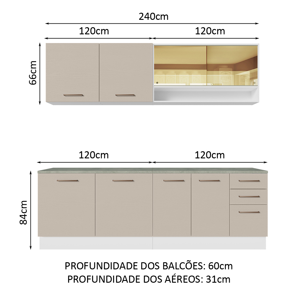 Foto 3 pulgar | Gabinete de Cocina Integral Madesa Agata Blanco y Crema 01 de 240 cm x 60 cm