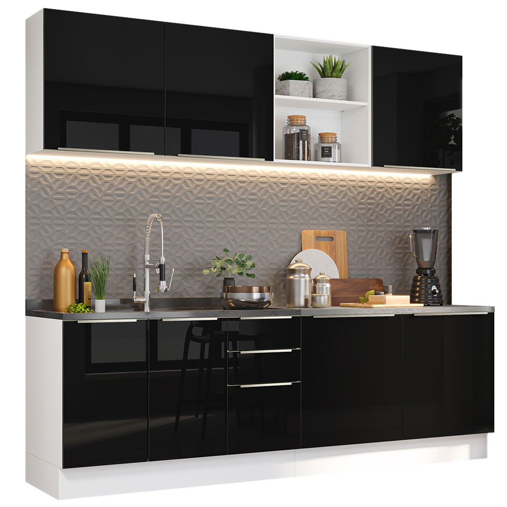 Foto 3 pulgar | Gabinete de Cocina Integral Completa Madesa Lux Blanco y Negro 05 240 cm