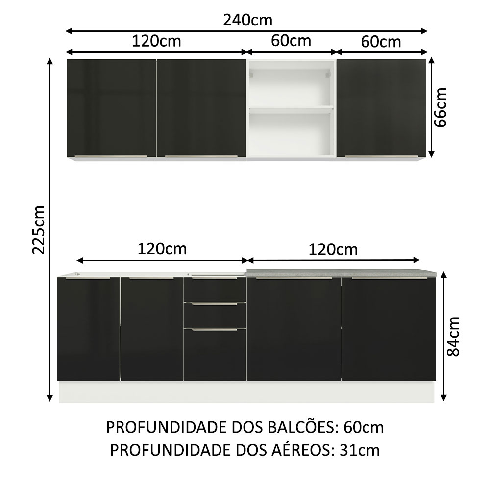 Foto 4 pulgar | Gabinete de Cocina Integral Completa Madesa Lux Blanco y Negro 05 240 cm