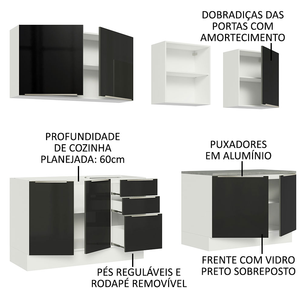 Foto 5 pulgar | Gabinete de Cocina Integral Completa Madesa Lux Blanco y Negro 05 240 cm